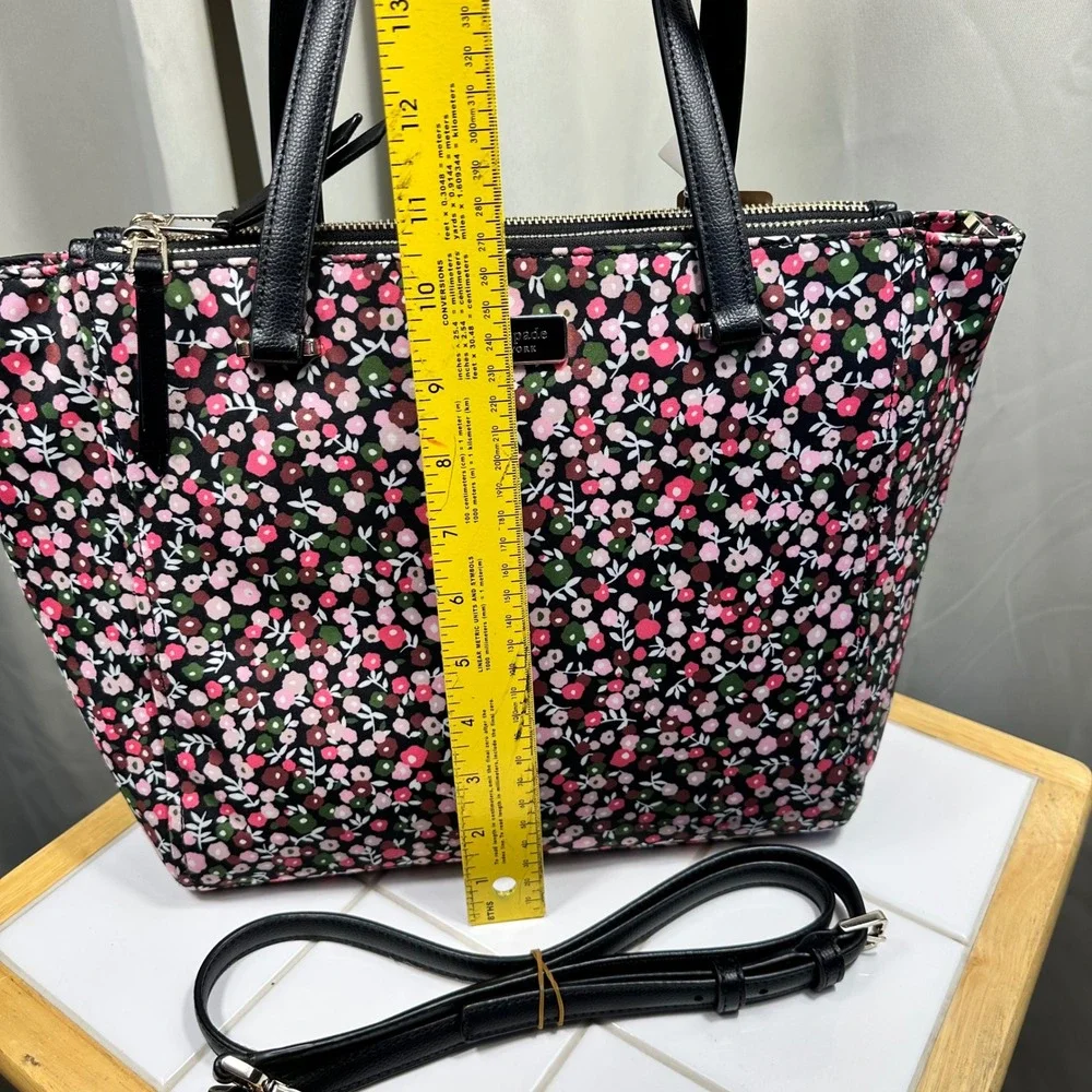 Kate Spade Tote Bag Womens Med Large Pink Floral Nylon Crossbody Adjustable
